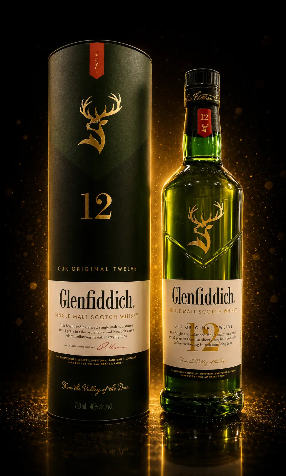 Botella de whisky Glenfiddich 12 años single malt 750 ml