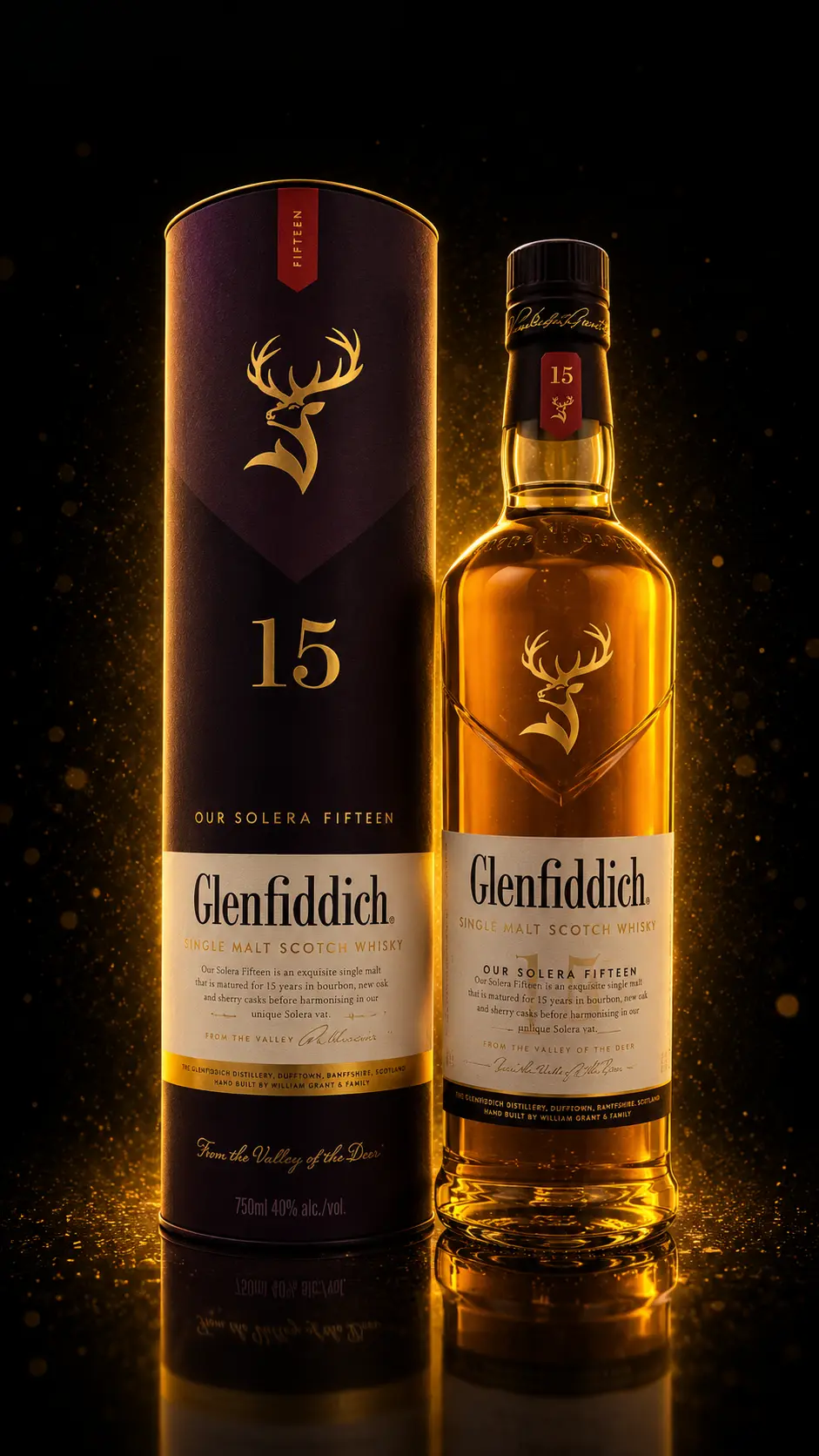 Botella de whisky Glenfiddich 15 años Solera 750 ml